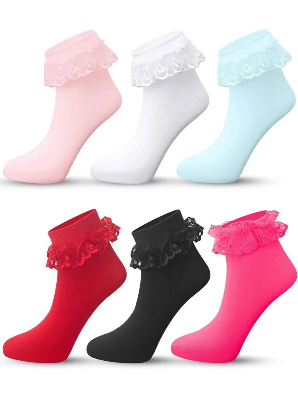Frilly Lace Ruffle Ankle Socks for Women - Cute Nylon Fashion Footwear